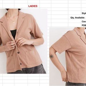 Madewell Brown Textured Button Down Short Sleeve Cotton Shirt Top Blouse XL